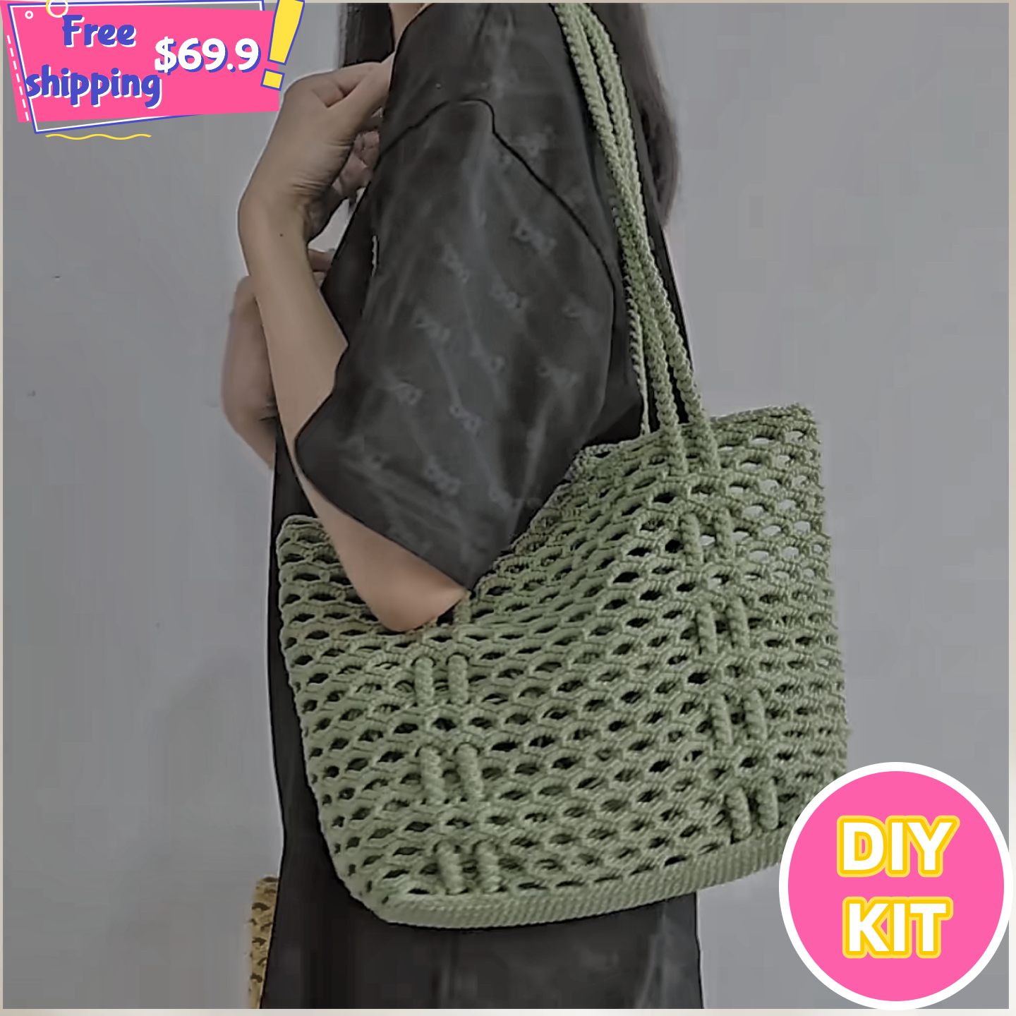 Breezy Mint Net Tote – Crochet DIY Kit