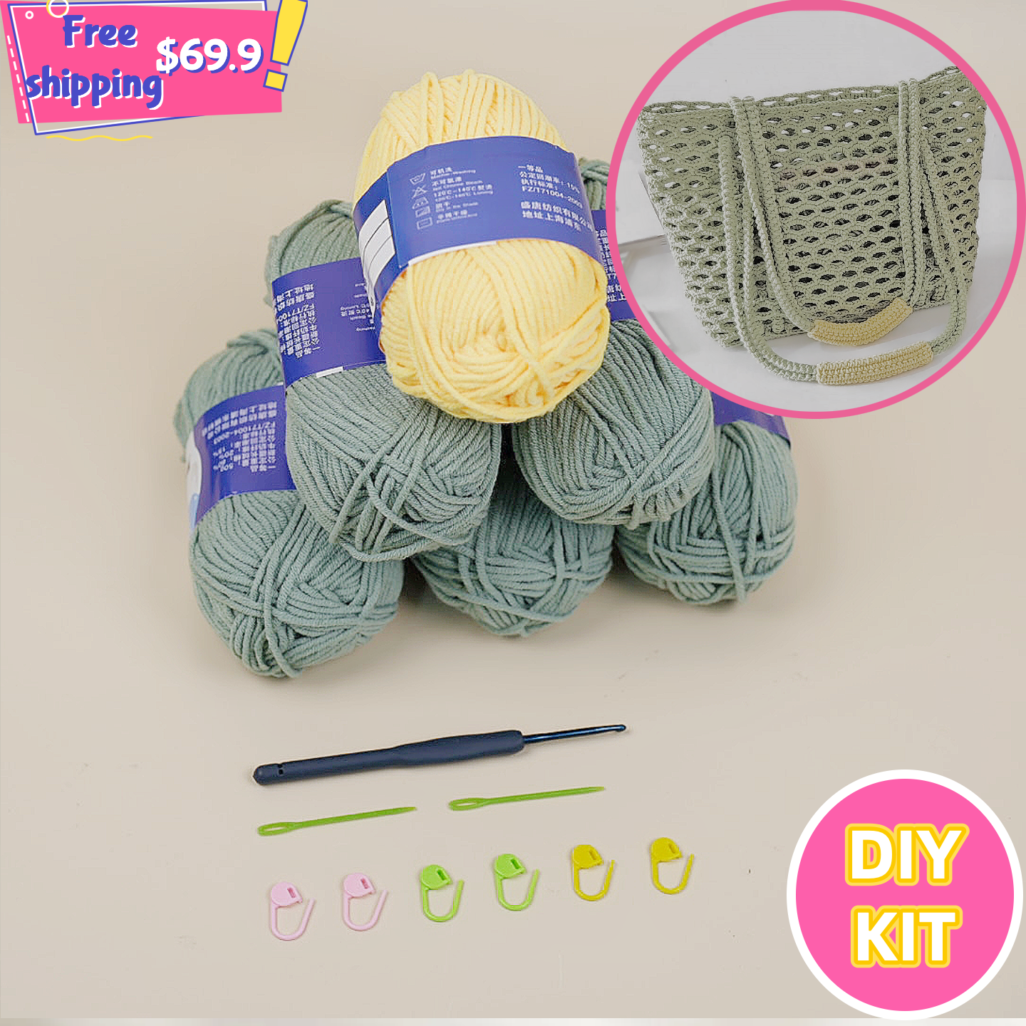 Breezy Mint Net Tote – Crochet DIY Kit