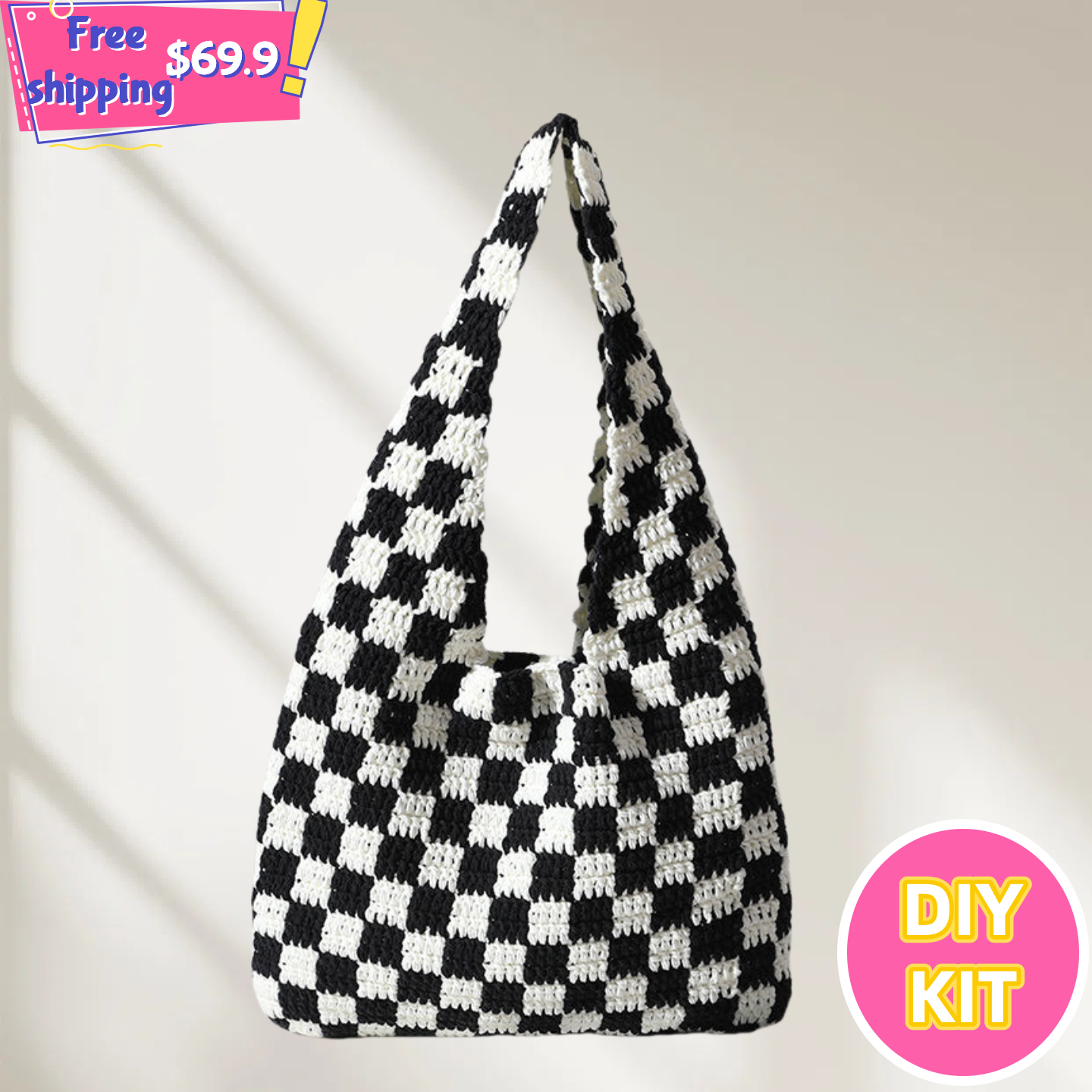 Checkerboard Shoulder Bag – DIY Crochet Kit for Everyday Style