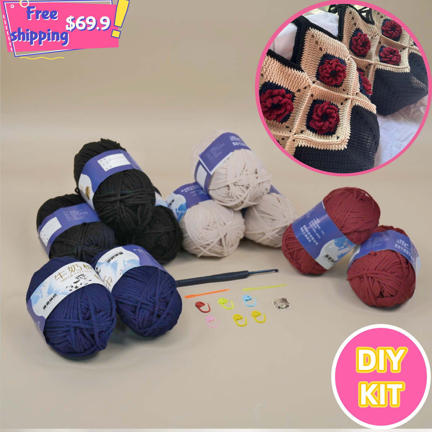 Granny Rose Big Tote Crochet Kit