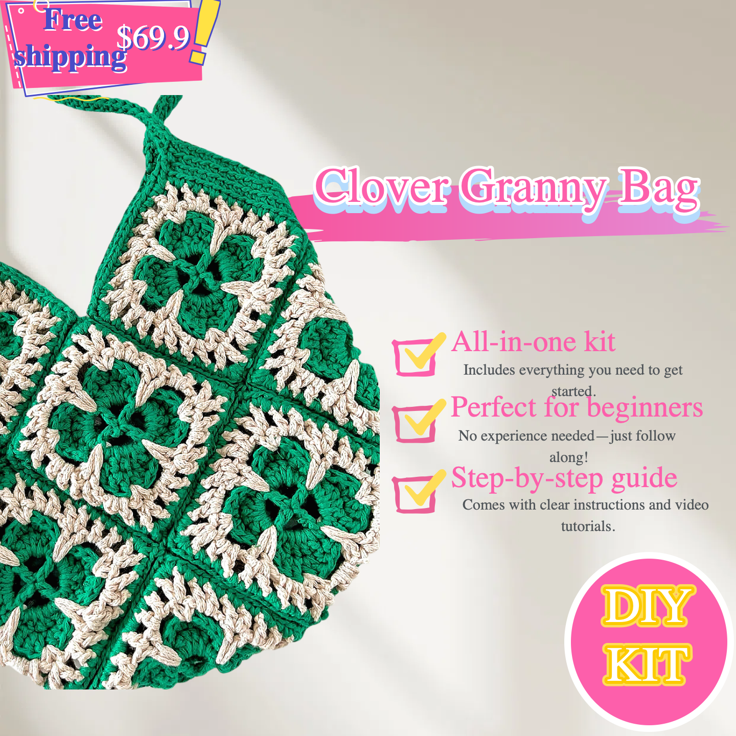 Lucky Clover Granny Tote – Crochet DIY Kit