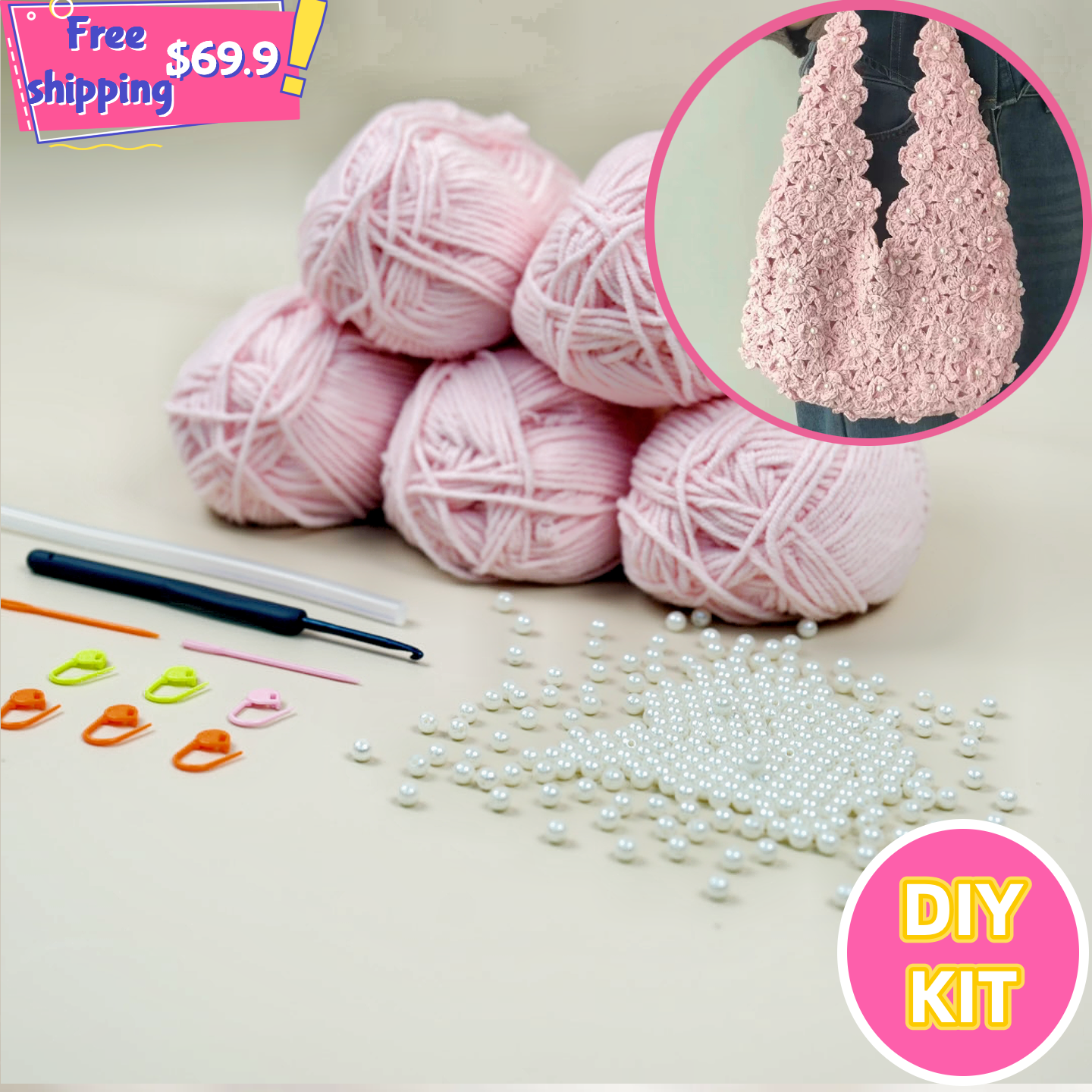 Pearl-Embraced Blossom Crochet Bag Kit