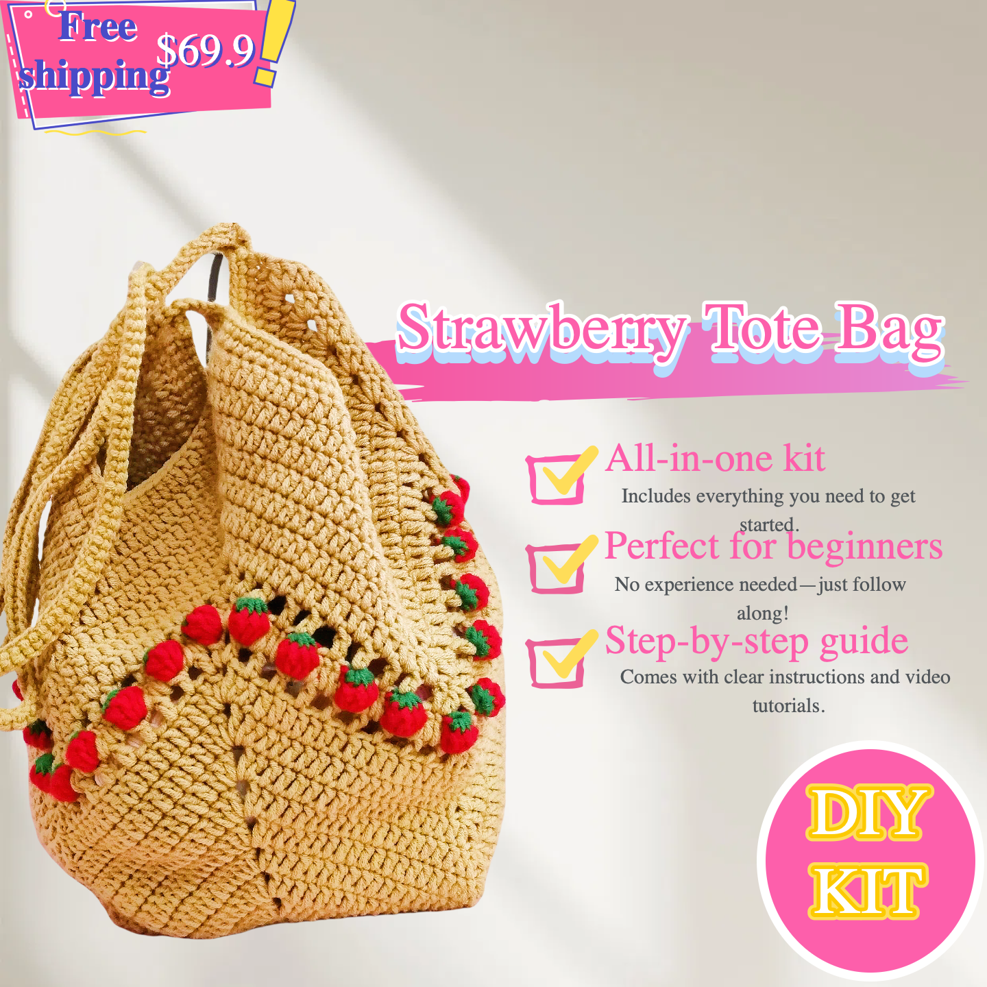 Wild Strawberry Tote – Boho Crochet Bag Kit
