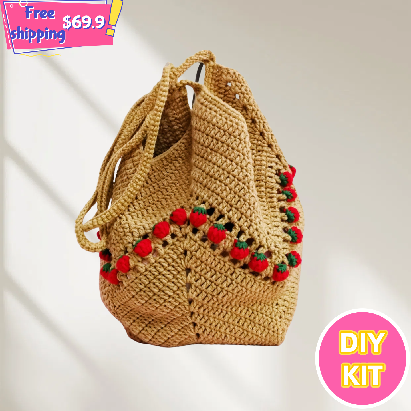 Wild Strawberry Tote – Boho Crochet Bag Kit