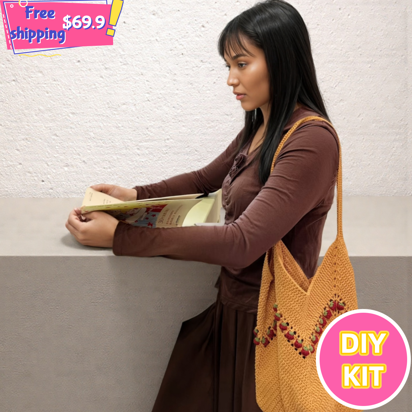 Wild Strawberry Tote – Boho Crochet Bag Kit