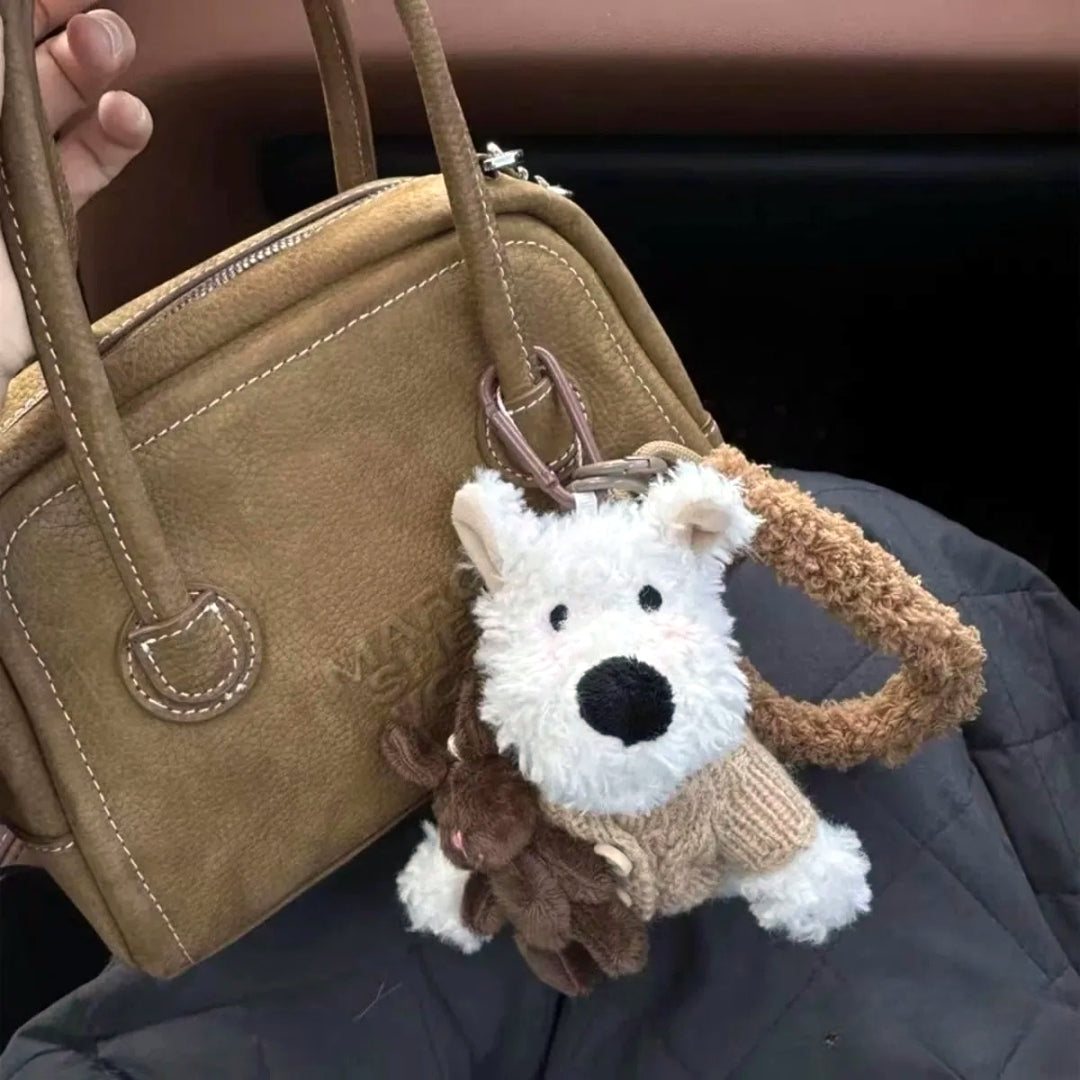 Fluffy Westie Dog Bag Keychain