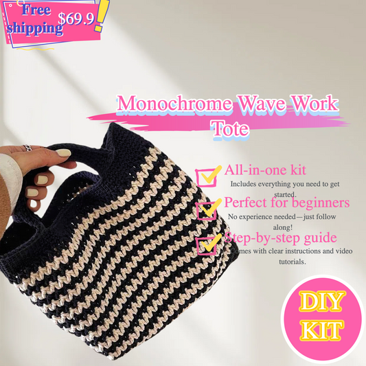 Monochrome Wave Work Tote – Crochet Bag Kit