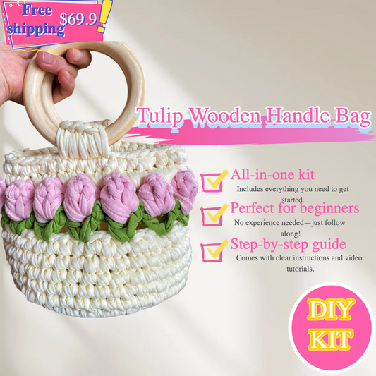 Tulip Wooden Handle Bag – DIY Crochet Kit for Beginners