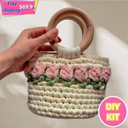 Tulip Wooden Handle Bag – DIY Crochet Kit for Beginners