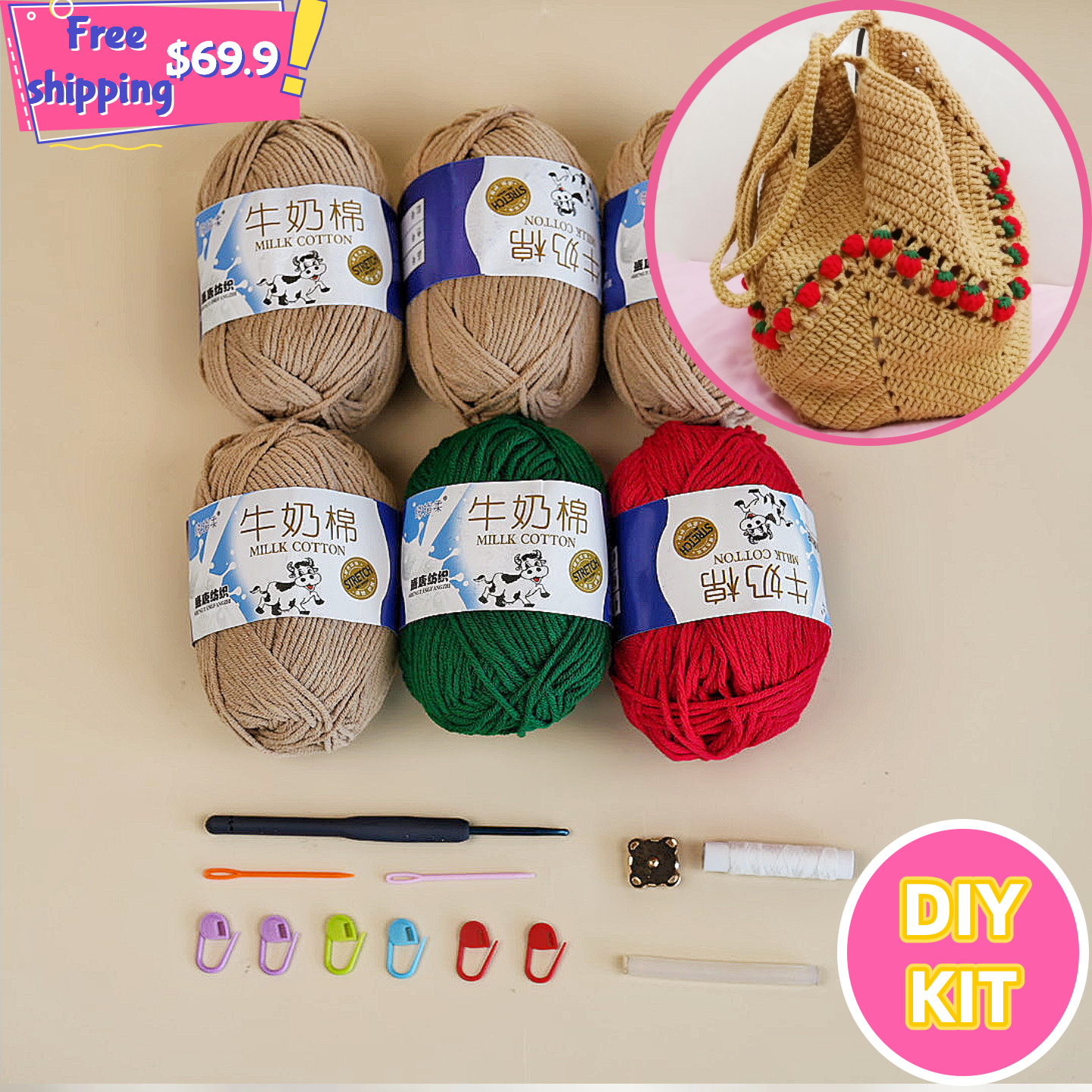 Wild Strawberry Tote – Boho Crochet Bag Kit